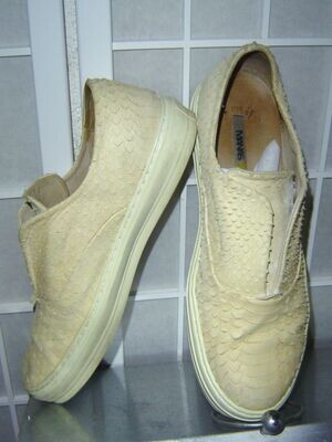 MANAS Damen Loafers Gr. 40 beige Leder Halbschuhe Reptilienmuster