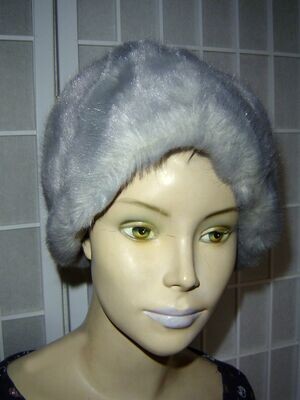 Damen Mütze Hut grau Kunstfell bis 56cm Kopfumfang VINTAGE 70er Jahre