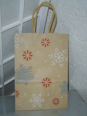 Papiertragetasche 21x15x8cm braun Schneeflocken Motiv Papiertüte Papiertasche Weihnachten