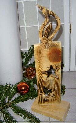 FaSaGo Holzkerze Sterne abgeflammt 43cm Weihnachten Kerze Holz Handarbeit