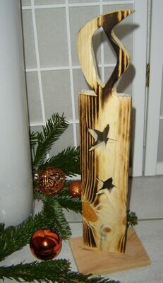 FaSaGo Holzkerze Sterne abgeflammt 43,5cm Weihnachten Kerze Holz Handarbeit