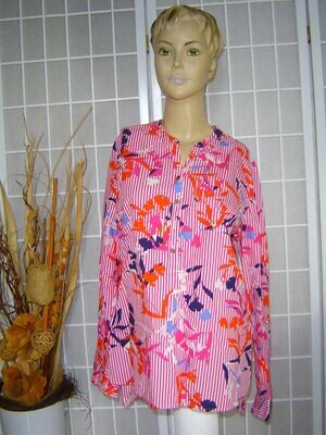 TONI Damen Bluse Gr. 40 pink weiß Muster Schlupfbluse Vokuhila