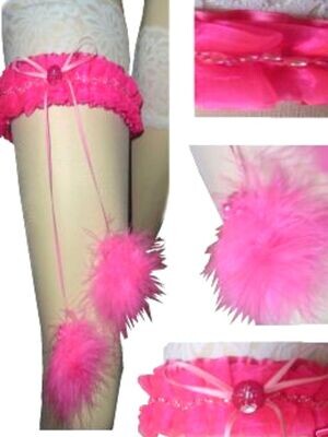 FaSaGo Strumpfband Gr. 40, 42 (L/XL) pink Federn Glasperlen handbestickt