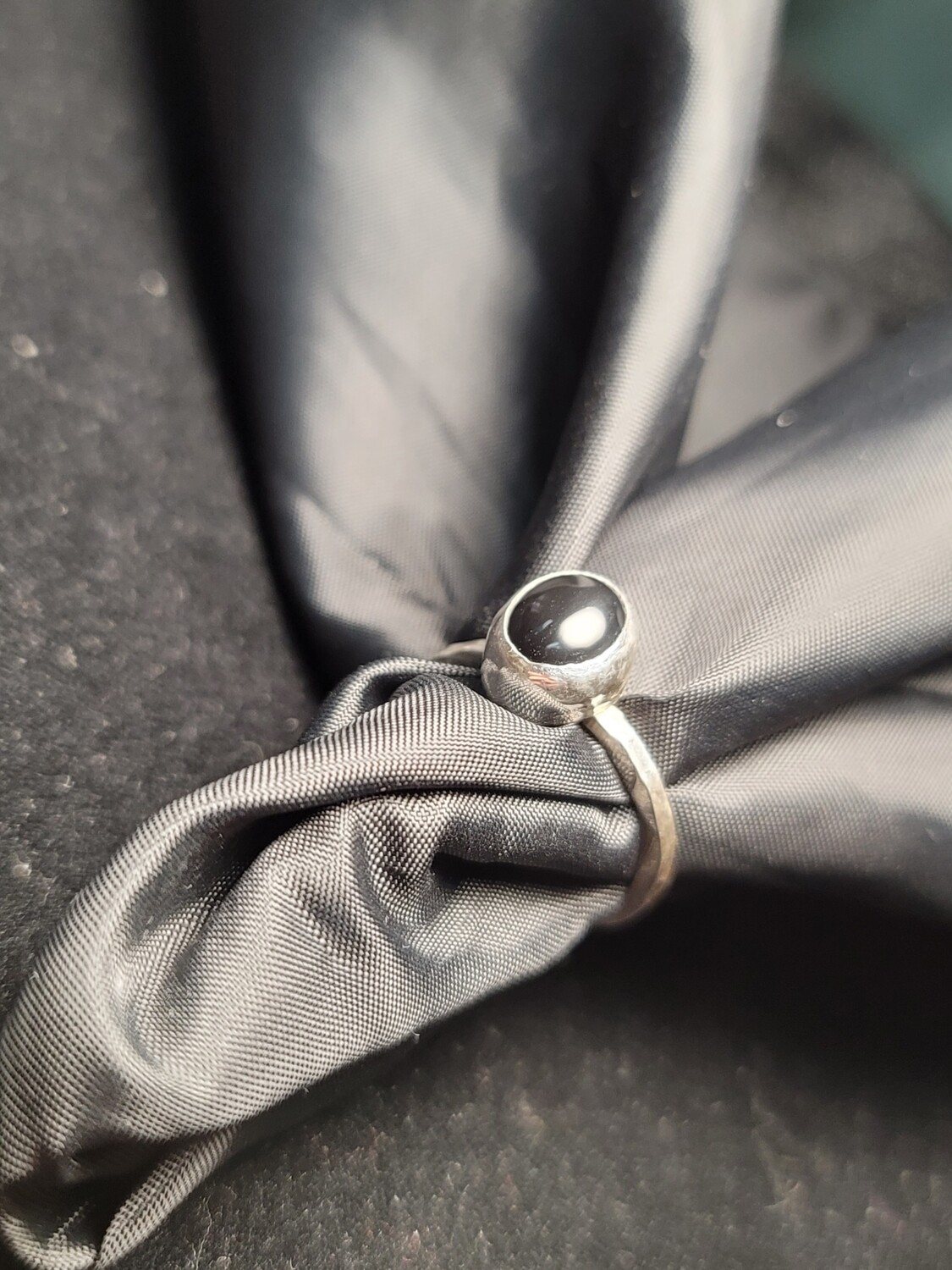 Natural Black Obsidian eith Mirror Finish set in Handcrafted Sterling Silver Ring