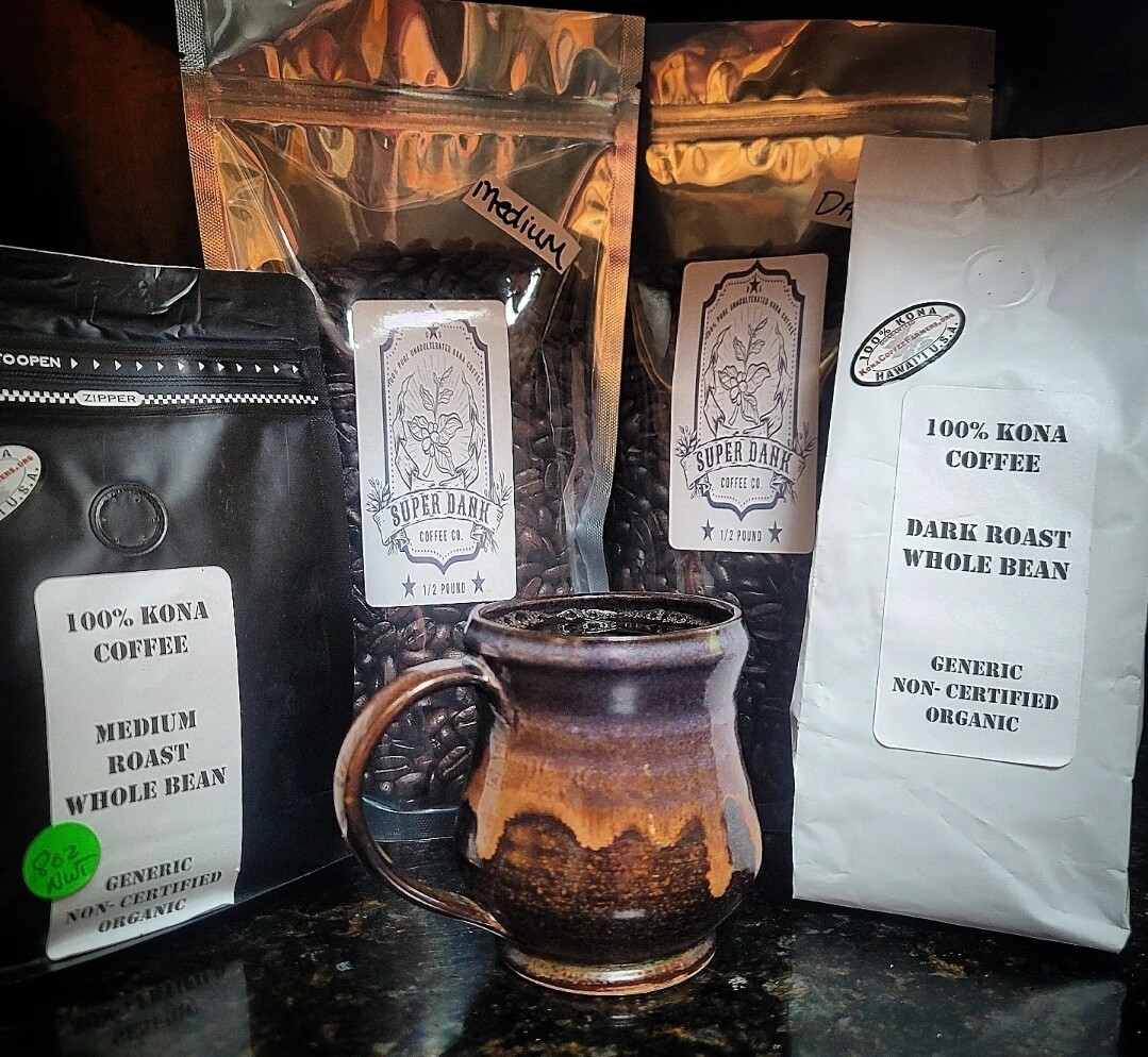 1 pound 100% Super Dank Kona Coffee Whole Bean - DARK ROAST