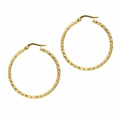 10K Yg Shiny Fashion Sparkle Earring Hoops with Hinged Clasp