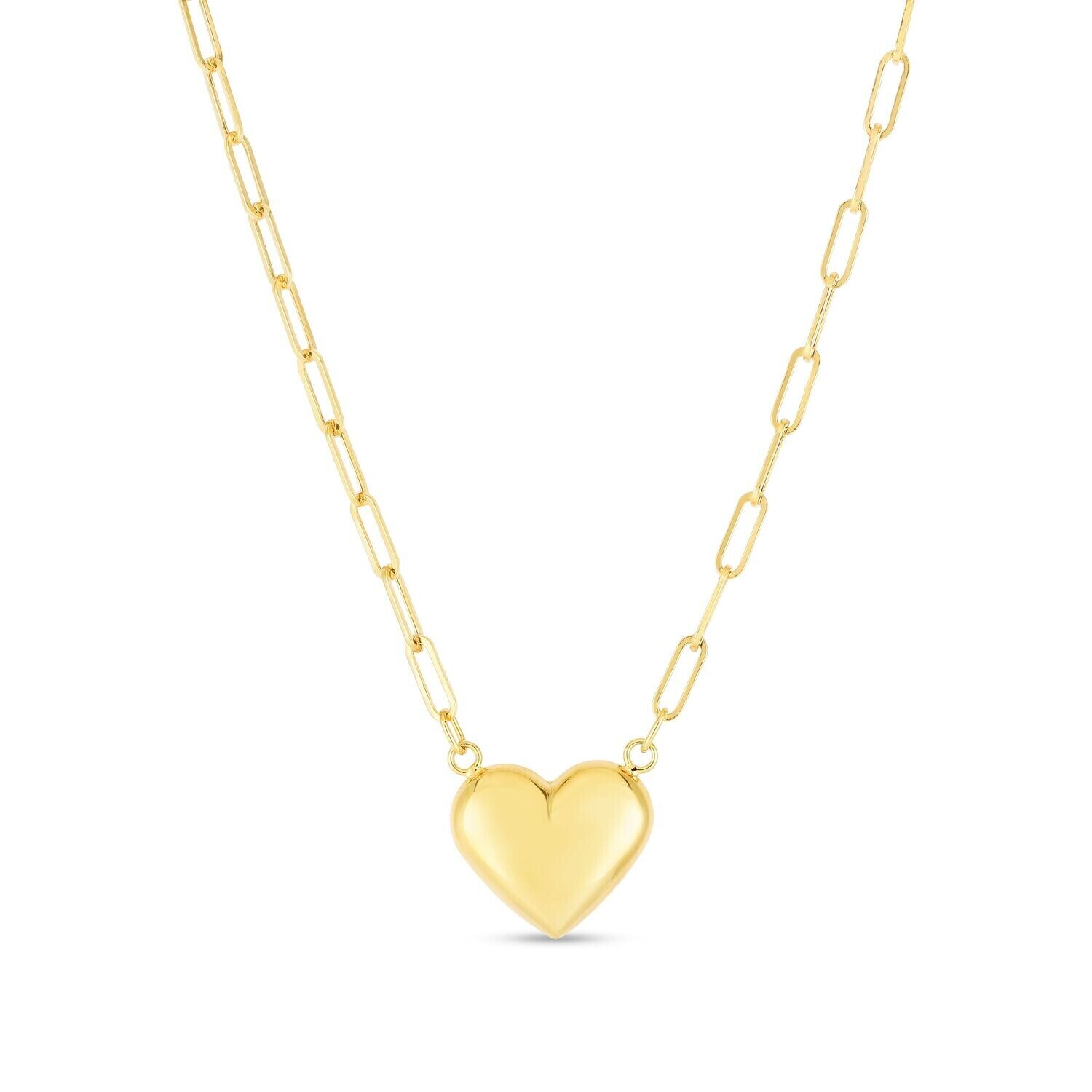 14K Puffed Heart Paperclip Necklace