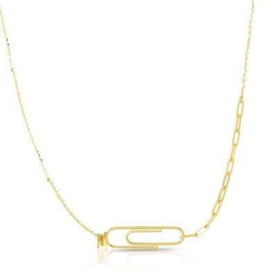 14K Gold Stationed Paperclip Necklace