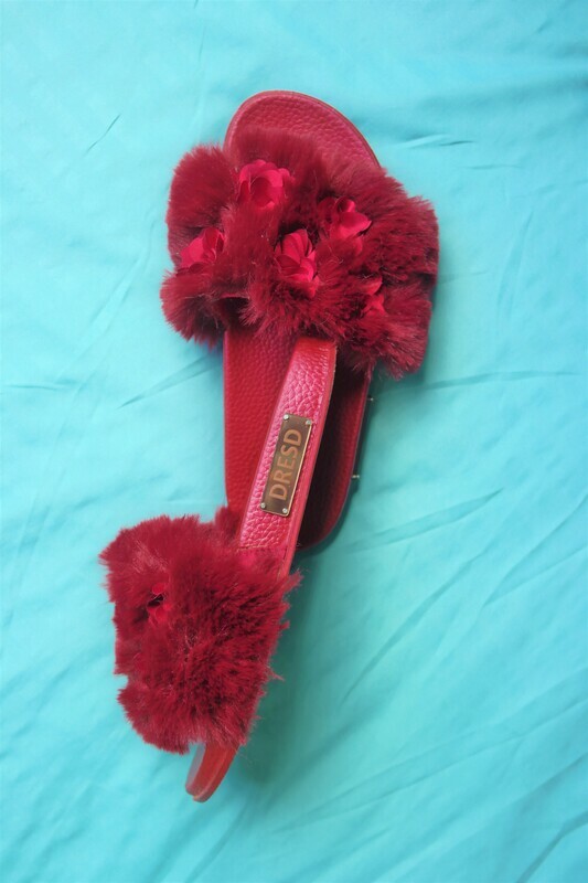 Maroon Fur Slides