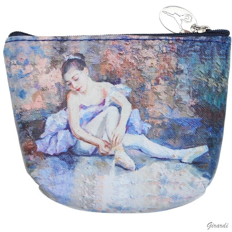 Kosmetiktasche, Geldbörse mit Reißverschluss aus Kunstleder mit Ballerina-Malerei, Bild: Ballerina gebeugt
