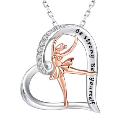 Metall-Halskette Herz mit Ballerina mit Zirkon Anhänger Metall-Halskette Herz mit Ballerina mit Zirkon Anhänger