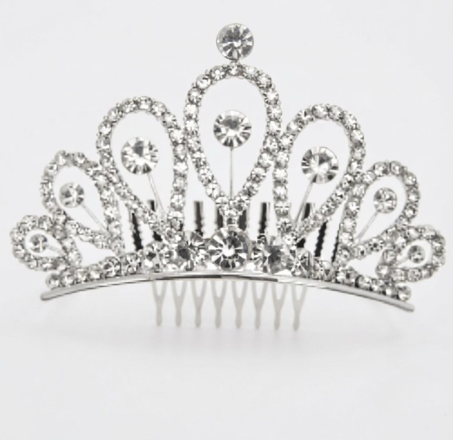 Weißes Strass-Tiara Krone Metall F250059 Weißes Strass-Tiara Krone Metall F250059