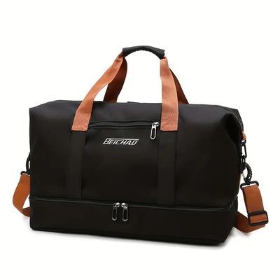 Tanztasche von Beichad Schwarze Beichao Reisetasche mit braunen Tragegriffen, Schultergurt und separatem Bodenfach