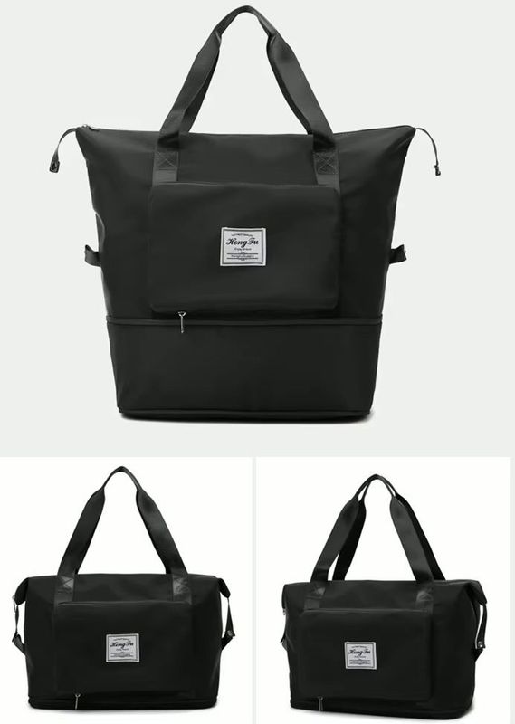 Tanztasche faltbar Hong Fu Schwarze Hong Fu Reisetasche in drei Ansichten mit praktischer Trolley-Schlaufe und Fronttasche