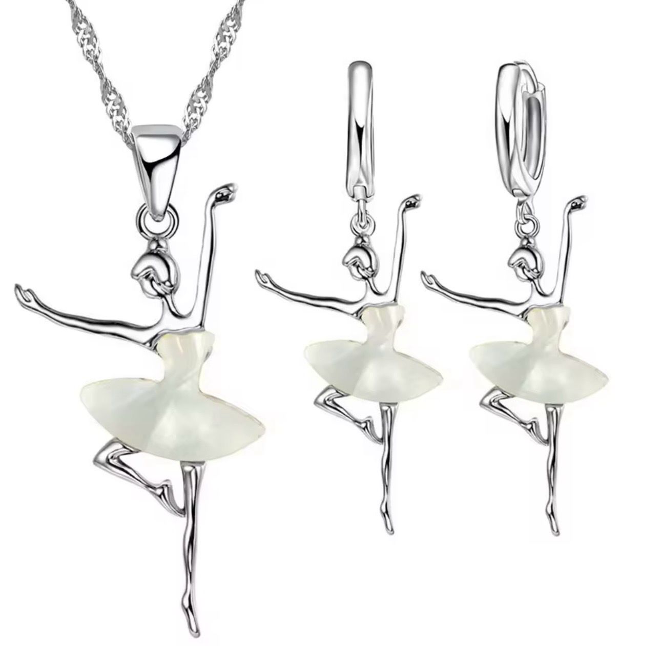 Weißes DC31 Ballerina-Schmuckset aus Sterlingsilber