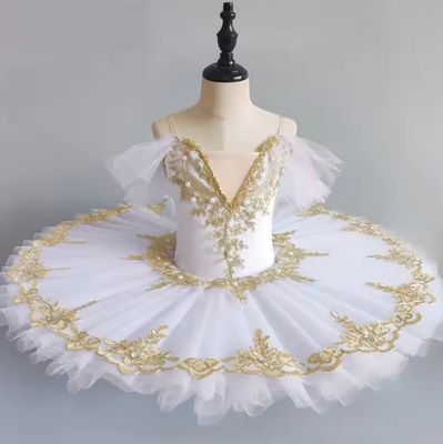 Luxus Snow Queen Ballett-Tutu – Klassisches Bühnenkostüm mit Goldstickerei