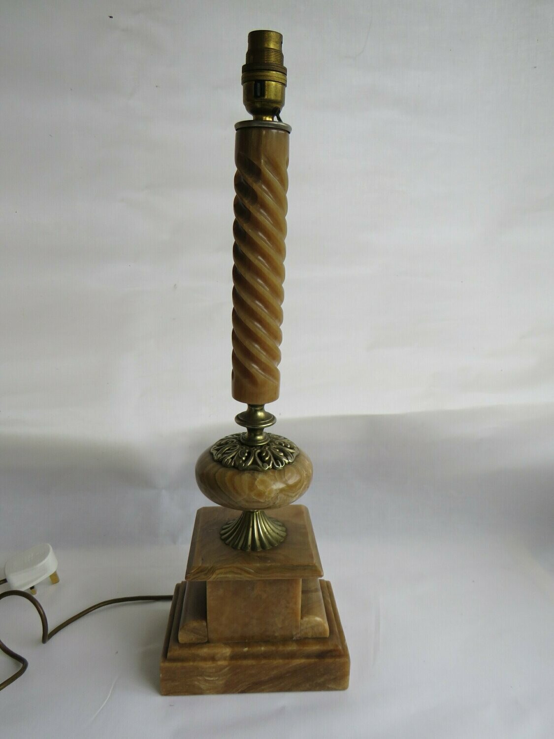 Large Vintage Brown Marble With Gilt Metal Corinthian Column Lamp Base