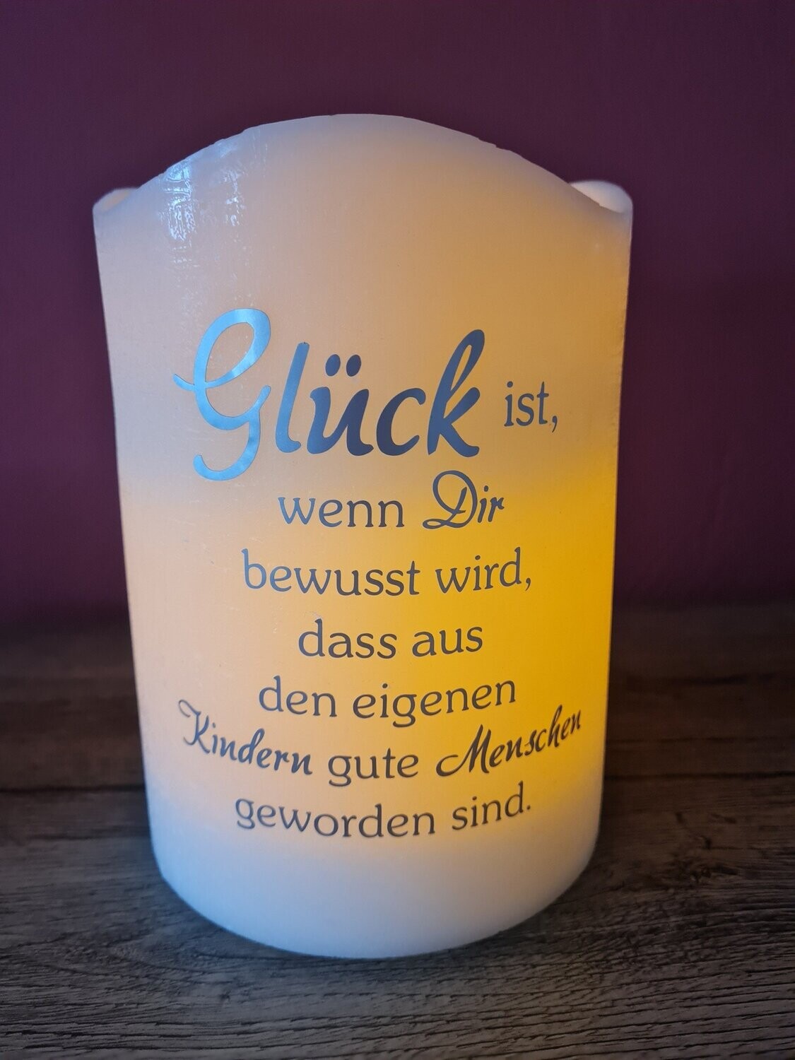 LEDEchtwachs Kerze mit Spruch
