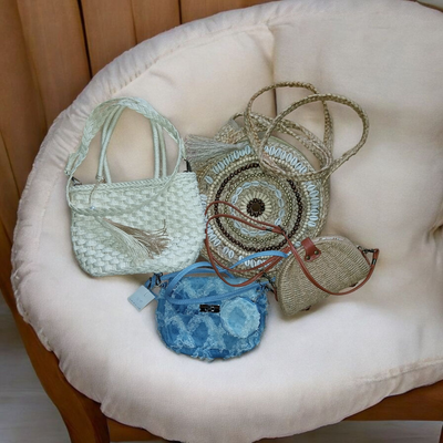 Boho Taschen aus  Bast , Stroh und Jeans
