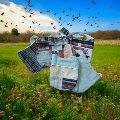 Umhängetasche , Schultertasche Beutel mit Hanf