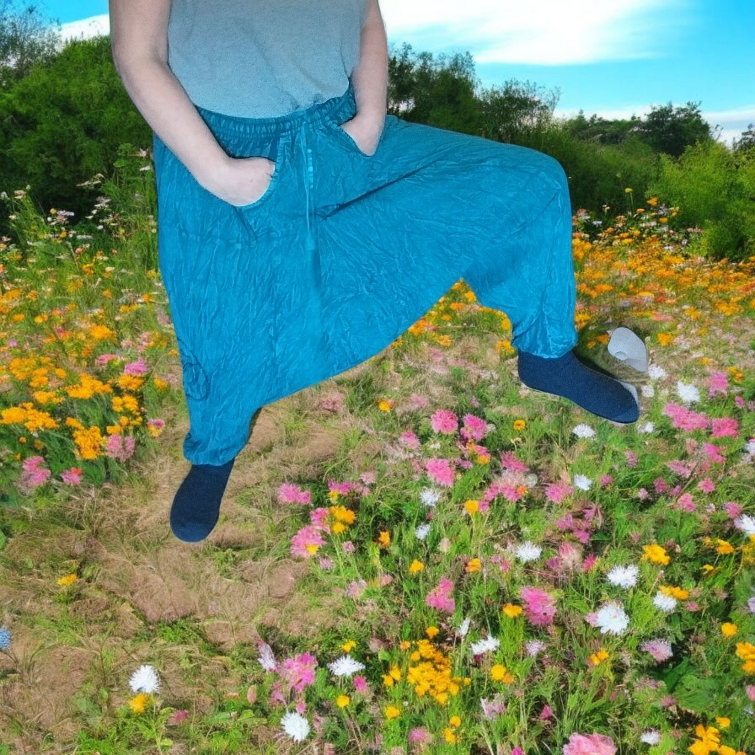 Haremshose Pluderhose Pumphose Aladinhose aus Baumwolle Baggystyle