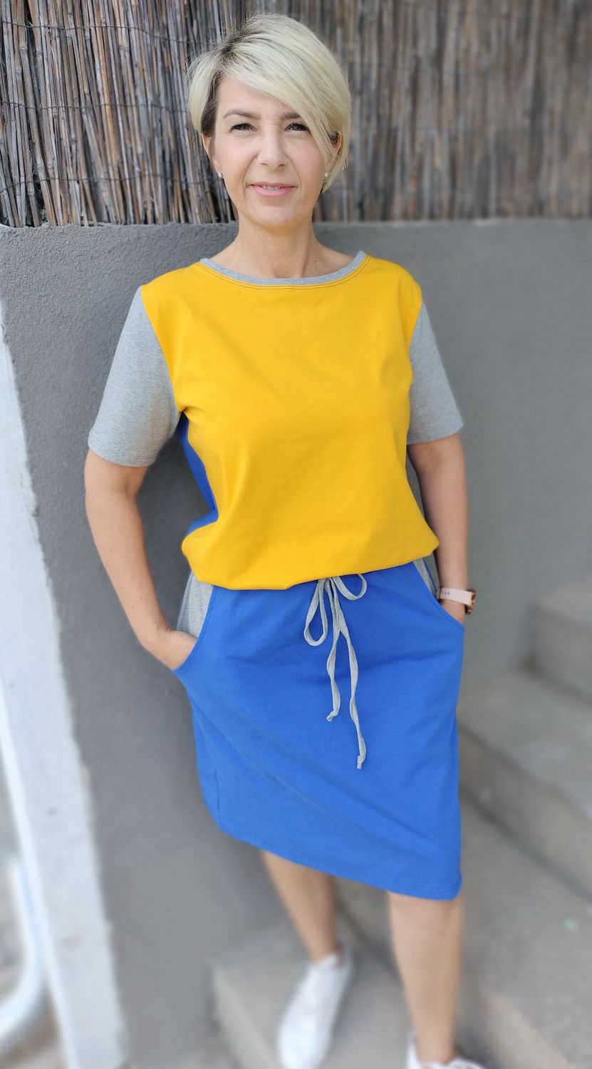 ODETT ruha - sárga/szürke/királykék