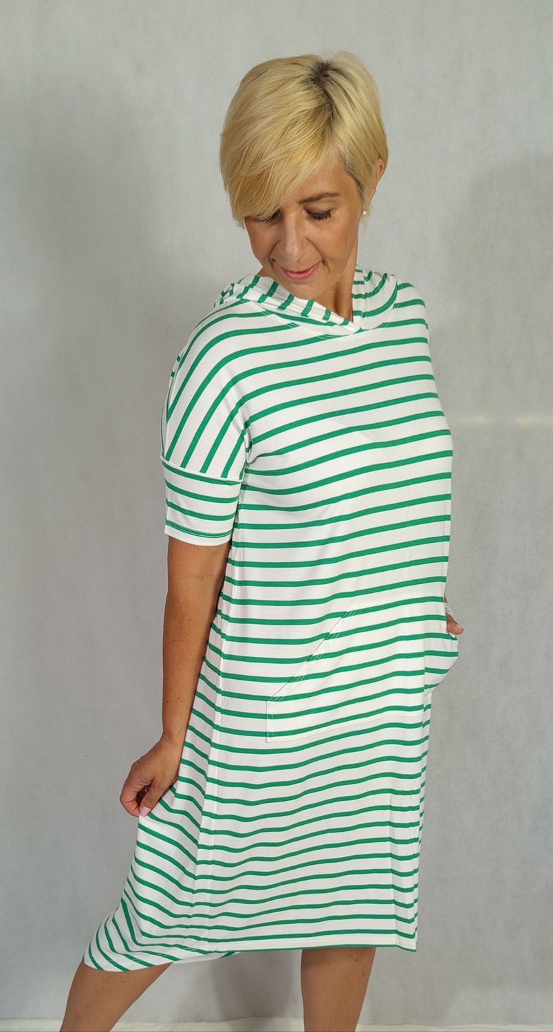 JOY ruha rövid ujjal - fehér/zöld csíkos