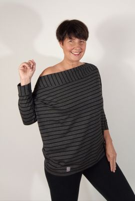 ELLA póló - fekete/szürke csíkos