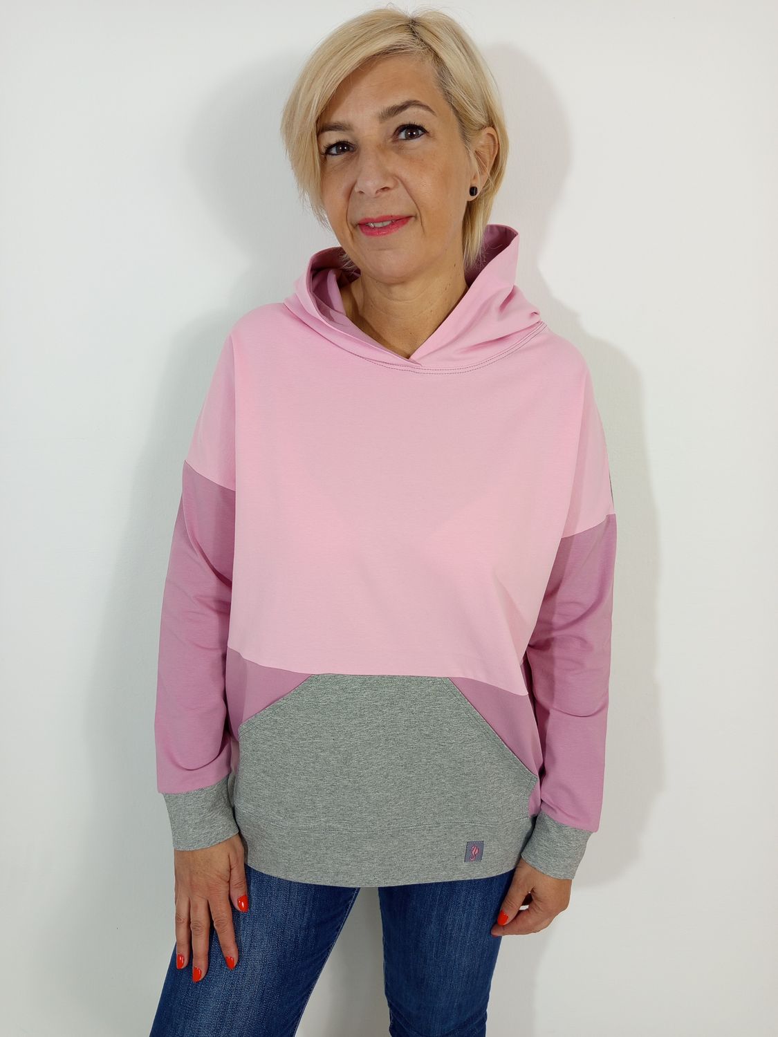 JAM kapucnis póló - rózsaszín/mályva/szürke