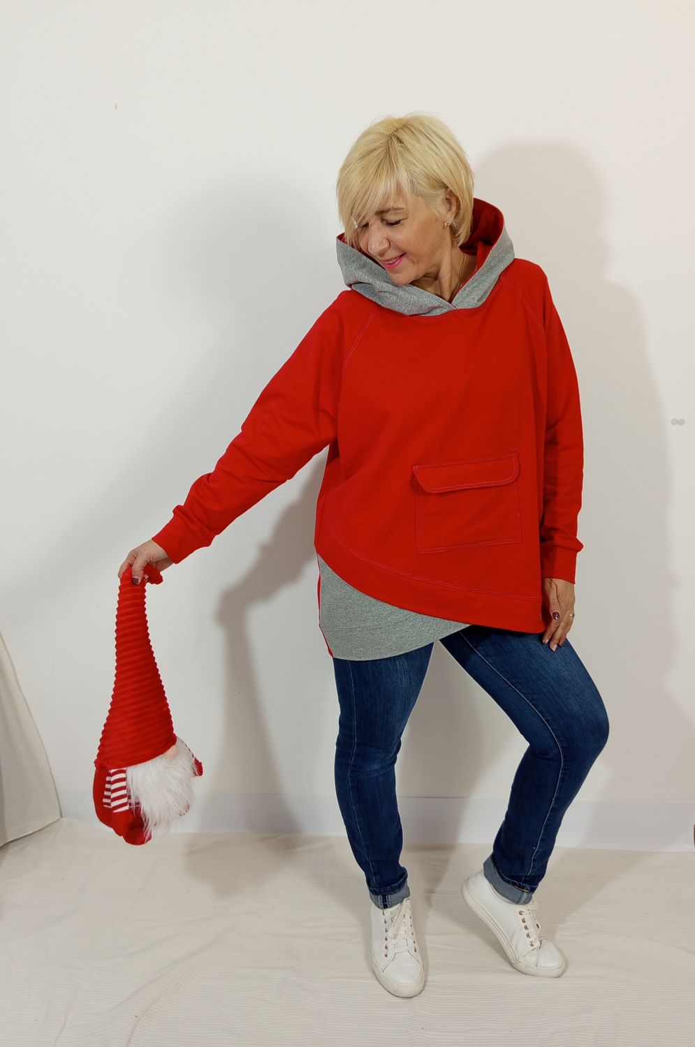 POWER szabadidő pulóver piros/szürke