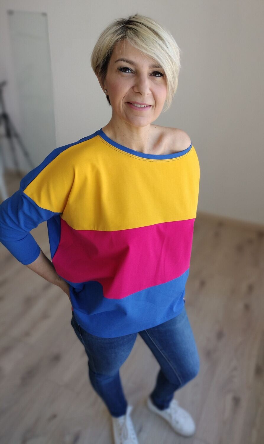 DORINA póló hosszú ujjal - sárga/ciklámen/királykék