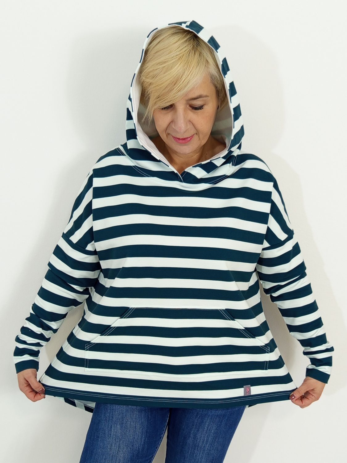 MARINA pulóver - sötétkék csíkos