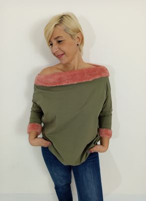 ELLA póló - kheki/lazac plüss 