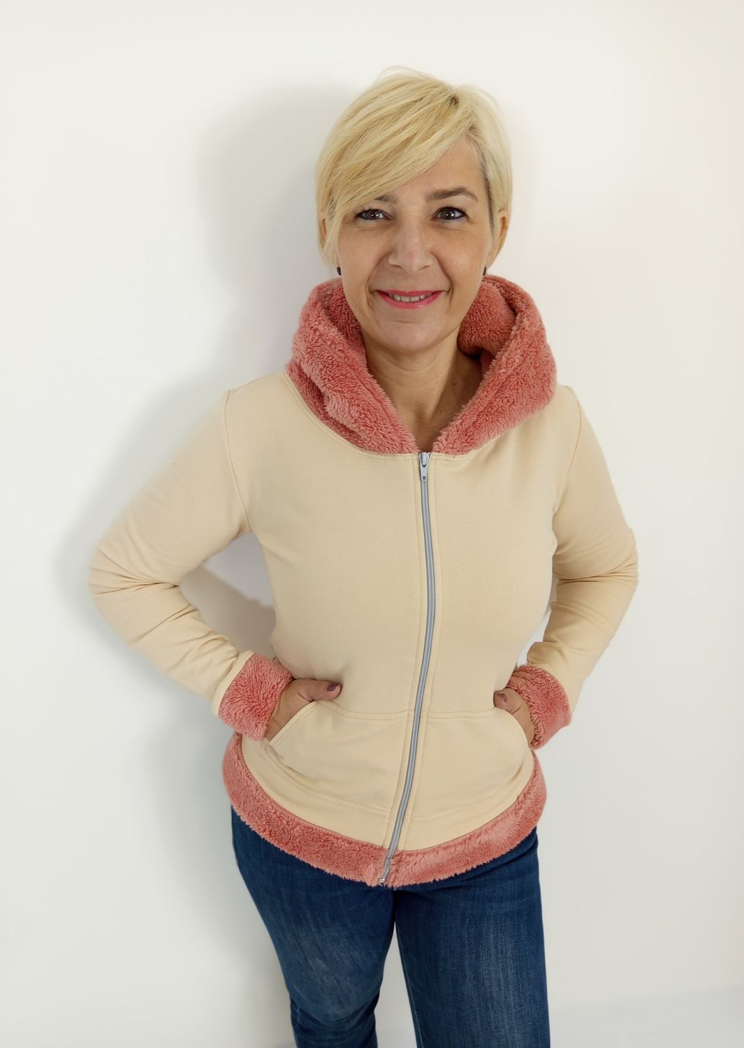 LUCKY kardigán - bézs/lazac