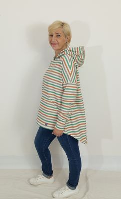 MARINA pulóver - kheki/zöld/terrakotta csíkos