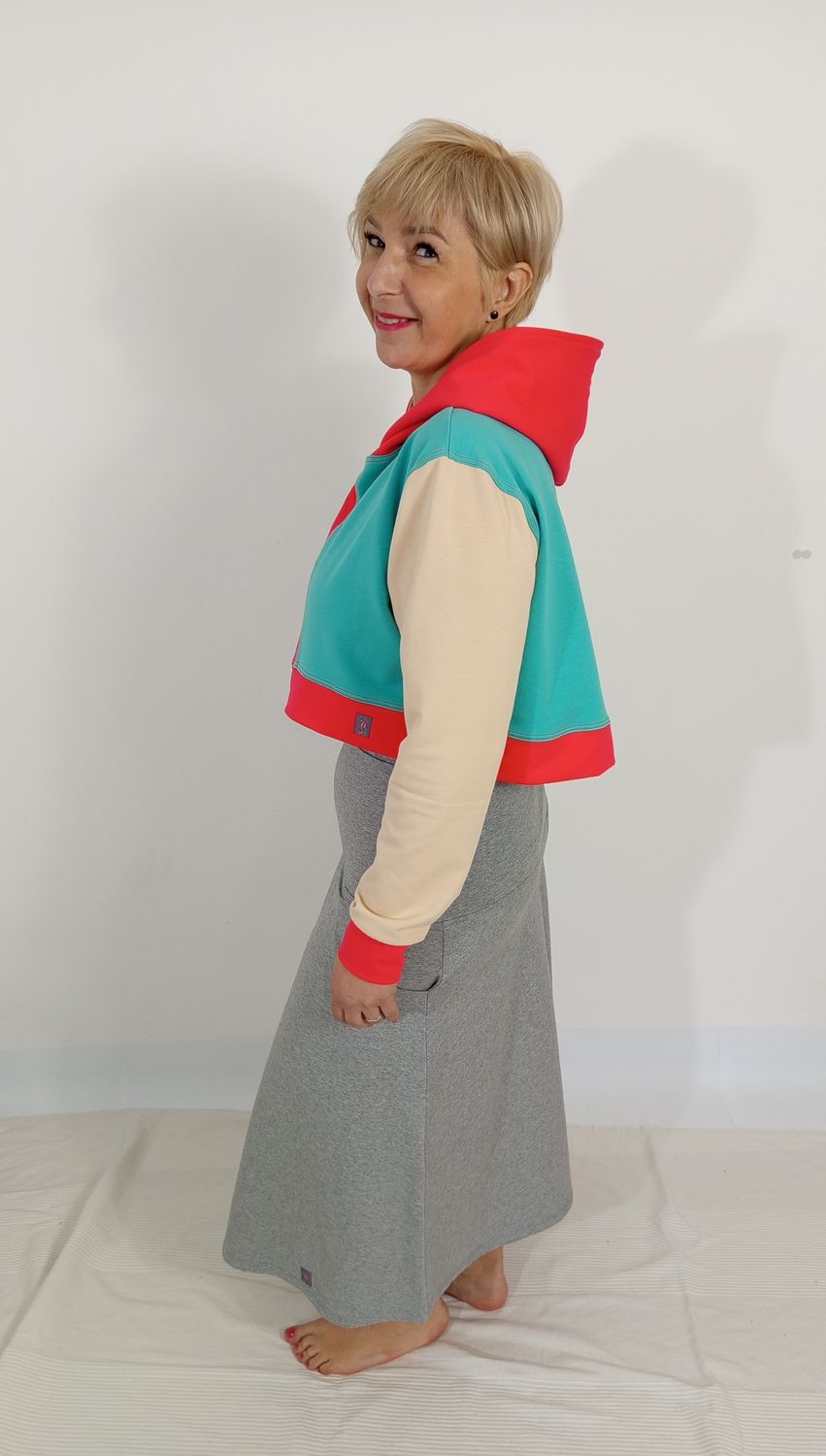 RIO kapucnis kardigán/boleró - barack/bézs/türkiz