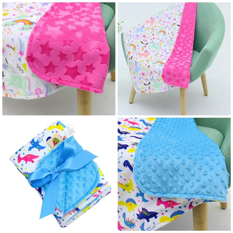 Baby/Kids Minky Cot Blanket - Unicorn or Dinosaur 70x100cm FREE POST