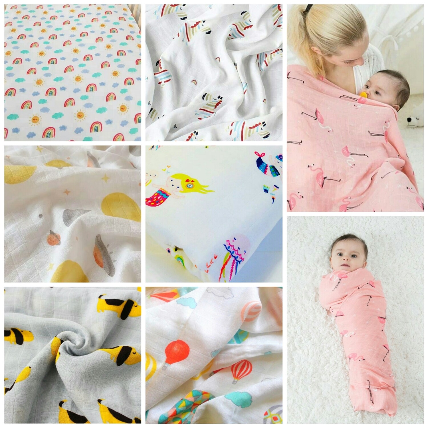 120cm Bamboo Muslin Summer Baby Wrap - Swaddle Blanket - Nursing Pram Cover FREE POST