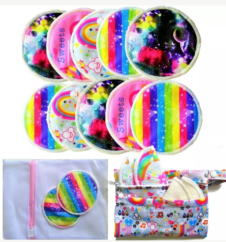 5 Pairs Reusable Bamboo Nursing Pads, 2 Pocket Wet Bag plus Laundry bag - FREE POST