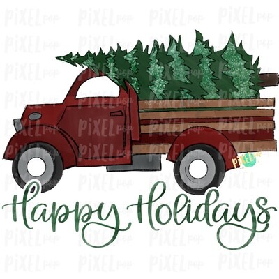 Christmas Tree Farm Truck Red Happy Holidays Sublimation PNG | Hand Drawn Art | Sublimation PNG | Digital Download | Printable Artwork | A