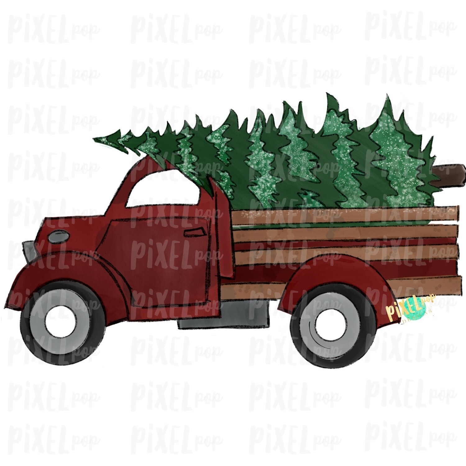 Christmas Tree Farm Truck Red Sublimation PNG | Hand Drawn Art | Sublimation PNG | Digital Download | Printable Artwork | A