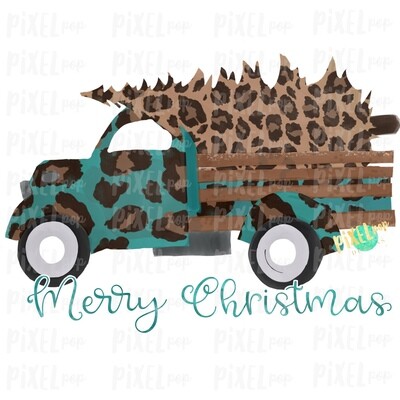 Christmas Truck Merry Christmas Leopard Sublimation PNG | Hand Drawn Design | Sublimation PNG | Digital Download | Printable Artwork | Art