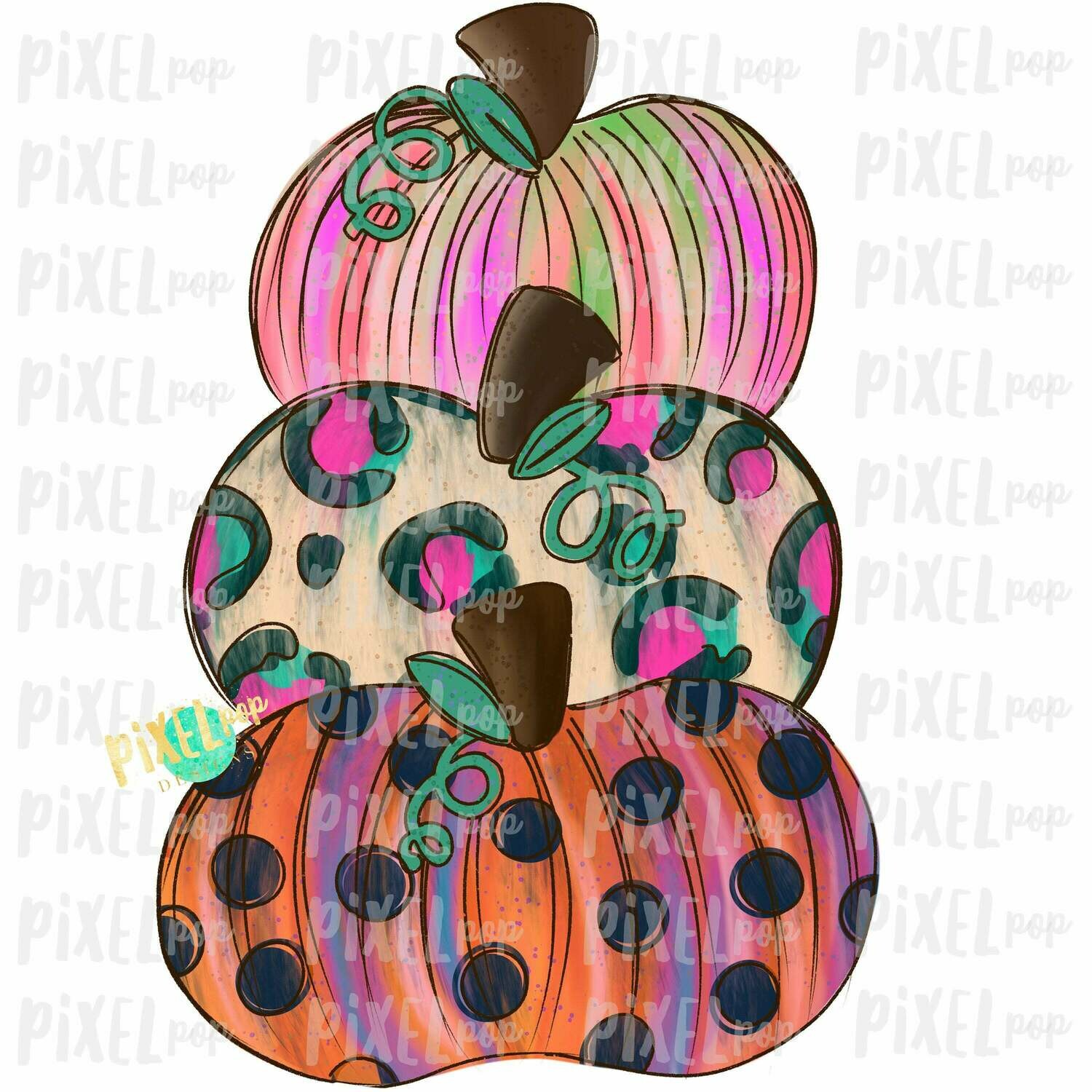 Funky Stacked Pumpkins Navy Sublimation Design | Hand Drawn Design | Sublimation PNG | Digital Download | Printable Artwork | Art