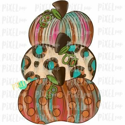 Funky Stacked Pumpkins Pink Sublimation Design | Hand Drawn Design | Sublimation PNG | Digital Download | Printable Artwork | Art