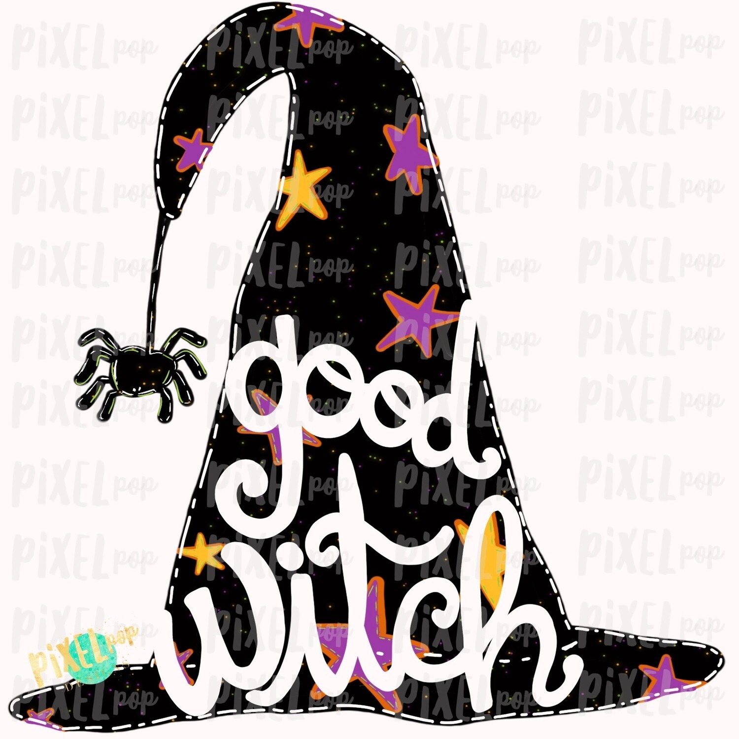 Good Witch Hat Spider Halloween Sublimation PNG | Hand Drawn Painted Design | Sublimation PNG | Digital Download | Printable Artwork | Art