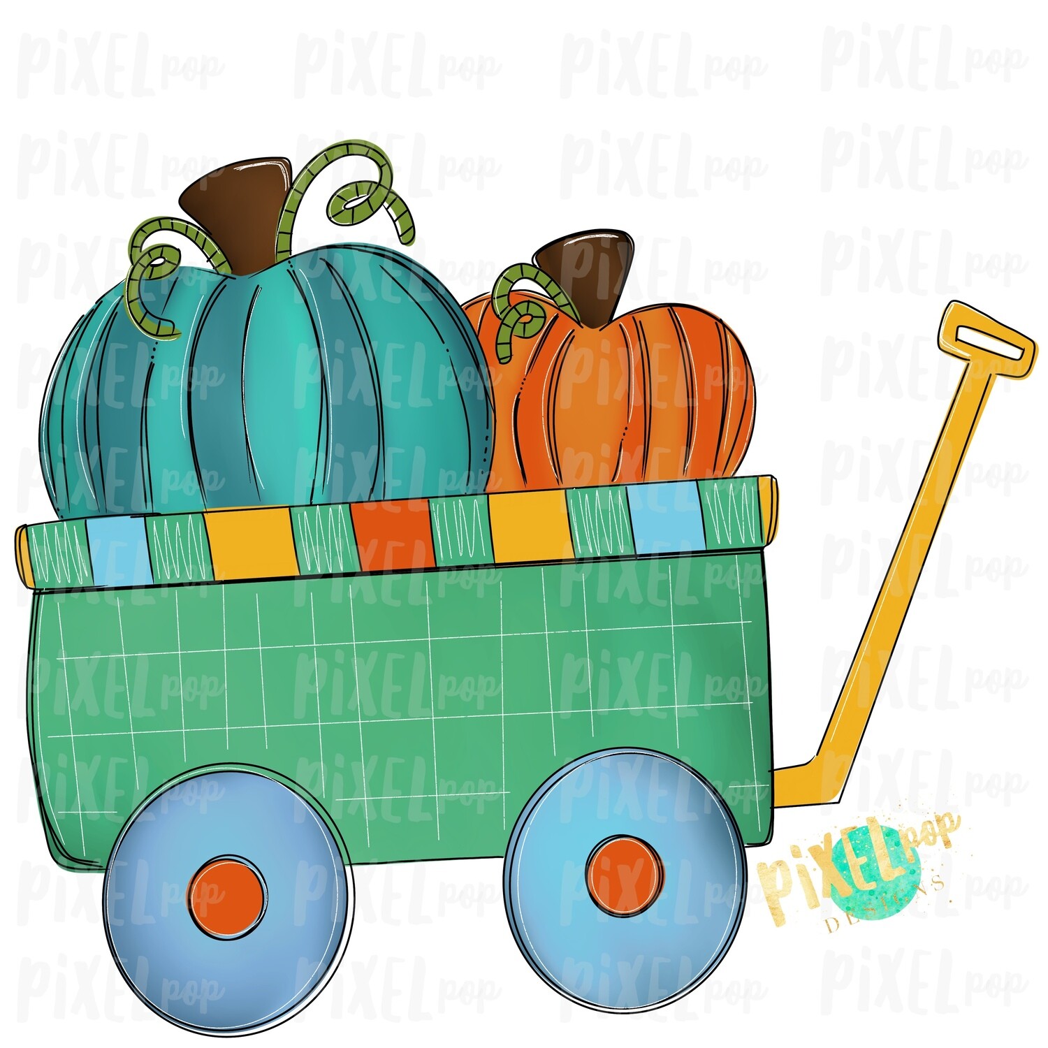 Pumpkins Wagon Cart Teal Pumpkin Patch Sublimation | Hand Drawn Sublimation Design | Sublimation PNG | Digital Download | Printable Artwork | Art