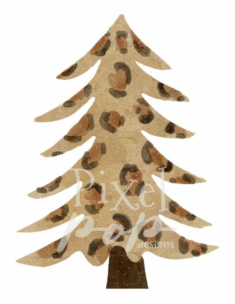 Leopard Cheetah Christmas Tree Watercolor Sublimation PNG | Hand Drawn Design | Sublimation PNG | Digital Download | Printable Artwork | Art