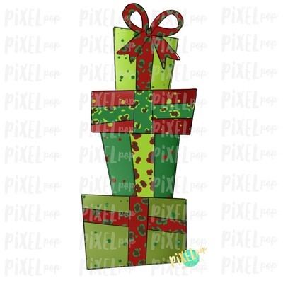 Christmas Presents Stacked Leopard Ribbon Sublimation PNG | Hand Drawn Design | Sublimation PNG | Digital Download | Printable Artwork | Art