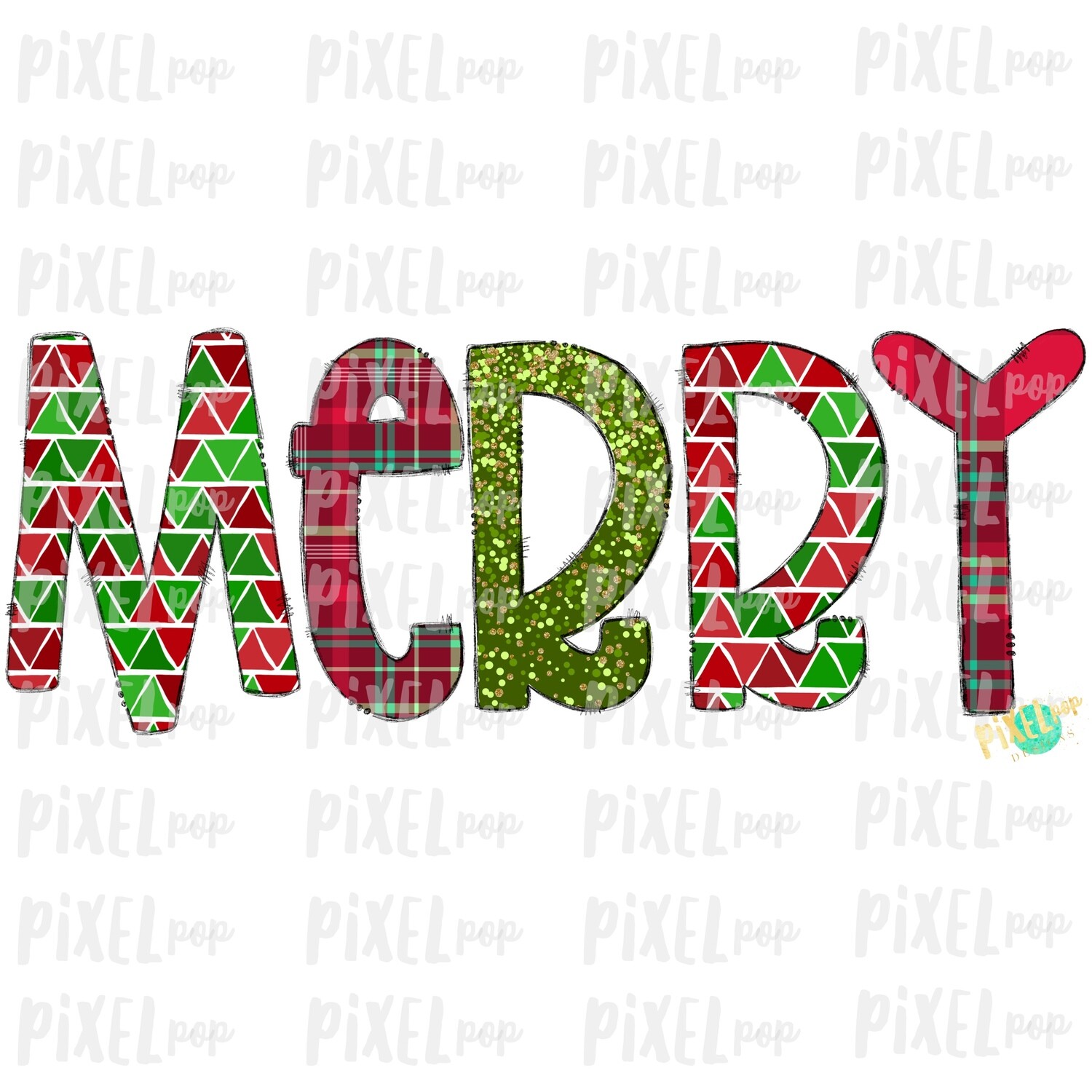 Merry Christmas Plaid Patterened Word Sublimation PNG | Tree Farm Art | Hand Drawn Design | Digital Download | Printable Artwork | Art