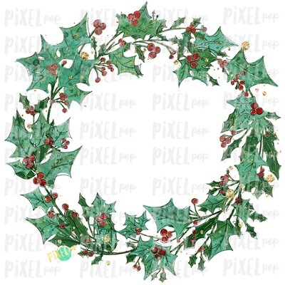 Glitter Holly Wreath Blank Watercolor Christmas Sublimation PNG | Hand Drawn Painted | Sublimation | Digital Download | Printable Artwork | Art